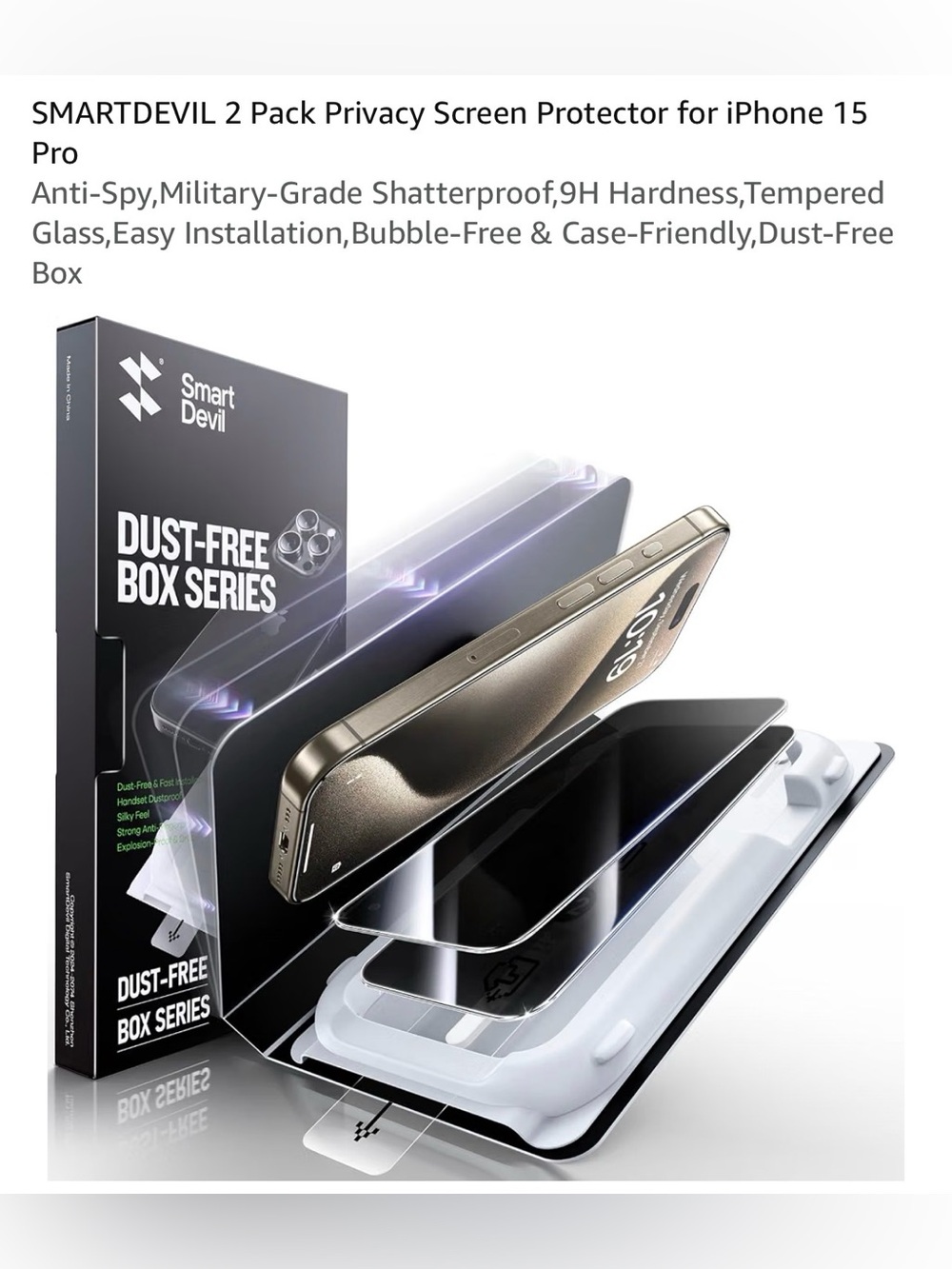 SmartDevil Privacy Screen Protector for iPhone 15 Pro  (2 Pack) NEW